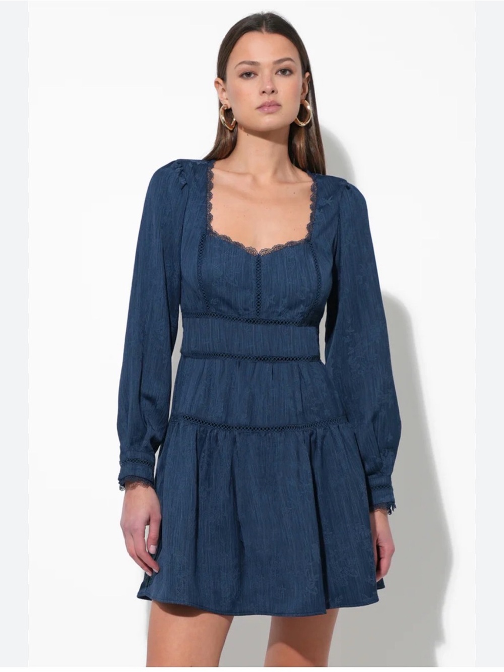 Adelyn Rae Navy Blue Long Sleeve Tiered Dress